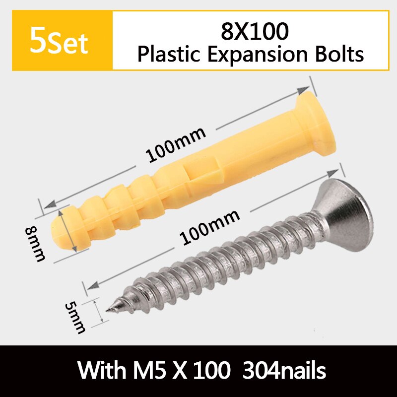 Rubber Plug Expansion Screw 304 Stainless Steel Self-tapping Screw Set Expansion Pipe Bolt 6/8/10mm For House Furniture Fixing: 8x100