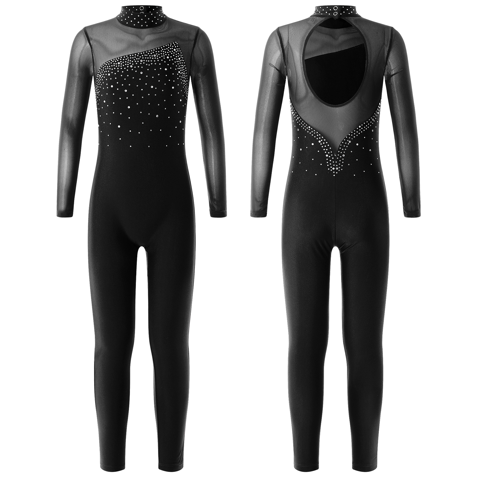 Piger børn langærmet ballet-danselotard med rhinsten sport træningsbodysuit jumpsuits dansetøj til gymnastik kunstskøjteløb