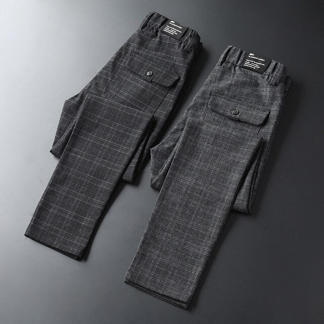 Herfst Lente Pak Broek Mannen Slim Fit Zwart Grijs Plaid Formele Jurk Broek Plus Size Business Casual Heren broek