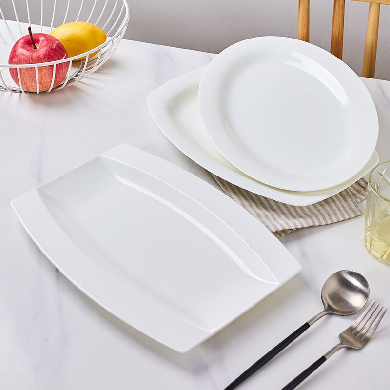 Fish Plate Jingdezhen Bone China Pure White Tableware Plate Rectangular Large Fish Plate