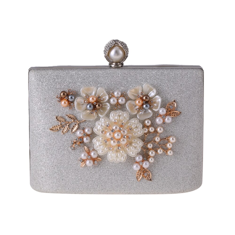 Delle nuove donne Della Perla Scintillante Sacchetto di Frizione di Sera/sacchetto di Cerimonia Nuziale Del Fiore Della Borsa del partito Portafoglio mobile sacchetto Del Vestito di Modo Della Catena borsa: Argento