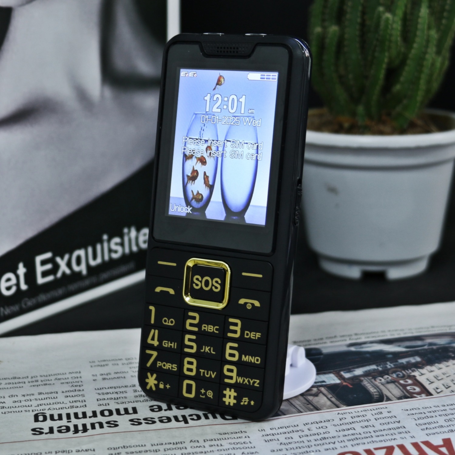 GSM 2G débloqué mince grand bouton poussoir téléphone pour personnes âgées SOS clé deux Sim double torche forte vitesse vocale cadran pas cher Senior téléphone portable: Black