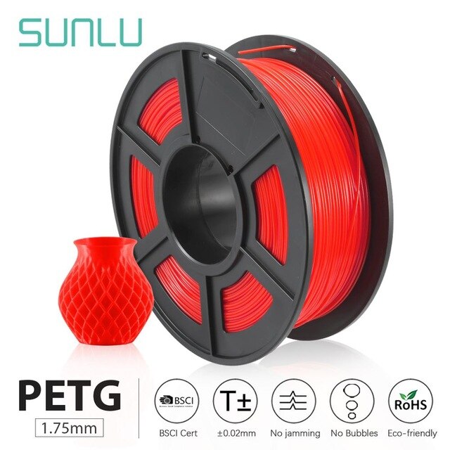 SUNLU PETG 3D Drucker Filament 1,75mm 1KG Lichtdurchlässigkeit PETG Filament Kunststoff 3d Druck Materialien Schnelle: PETG rot -S