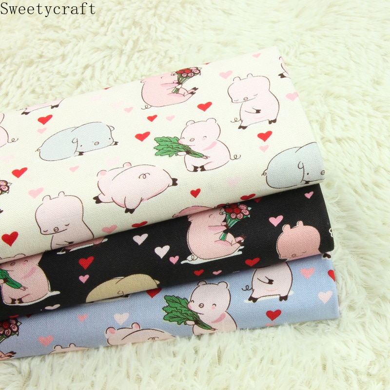 110x45cm Thick 100% Cotton Fabric Heart Pig Print Cloth Sewing Dress Quilting Fabrics Patchwork Needlework DIY Handmade Material
