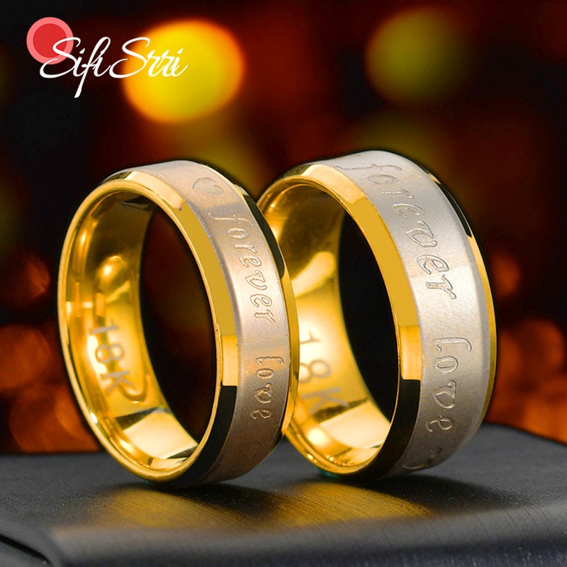 1 Pcs Rvs Heart Forever Love Gegraveerd Paar Ringen Vrouwen Mannen Gold Engagement Paar Set Ring Promise Sieraden