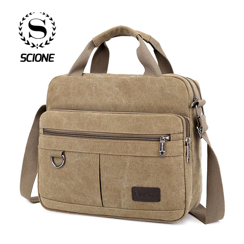 Scione Canvas Office Shoulder Bags Men Multifunction School Travel Messenger Bag Vintage Satchels Crossbody Pack