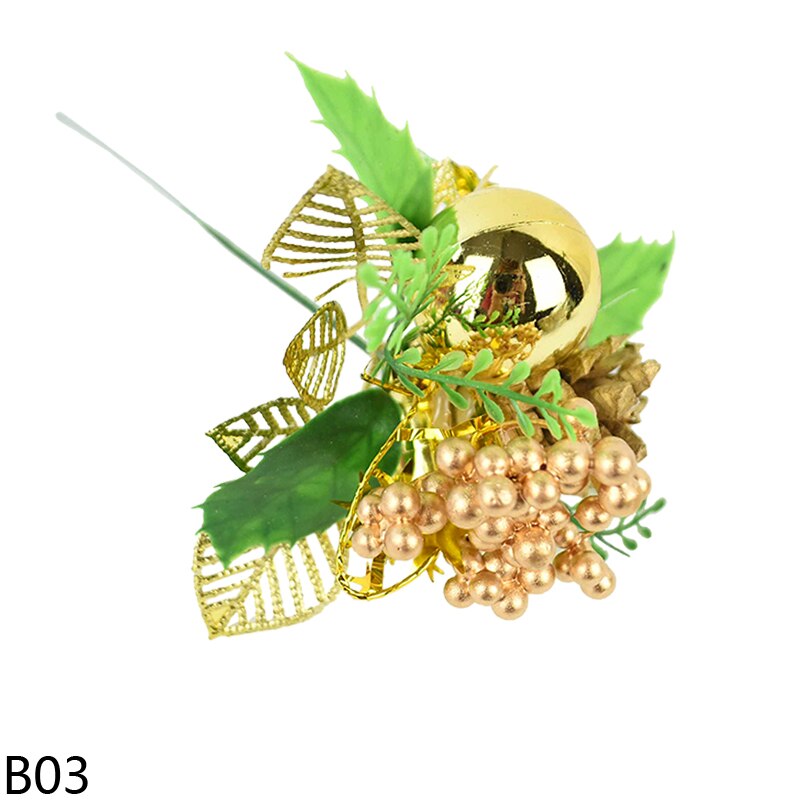 1 stk guld sølv kunstige blomster juletræ gren perle støvdrager bær gren til julepynt gør-det-selv bryllup indretning: B03 guld