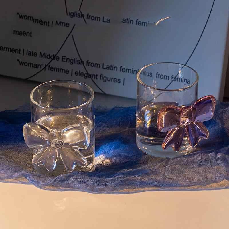 Pink large Bow Glass Decor Glass Cup Goblet Bow Handle Glasses Heat-resistant High Borosilicate Dessert Ice Cream Bowl