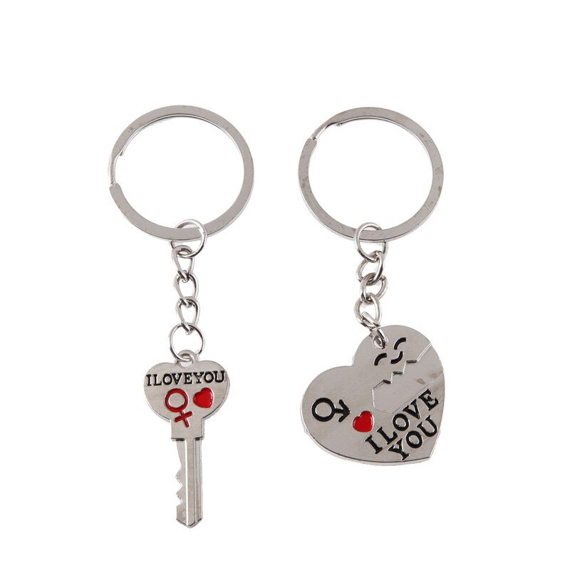 1 Pair Couple I LOVE YOU Letter Keychain Heart Key Ring Silvery Lovers Love Key Chain Souvenirs Valentine's Day Jewelry