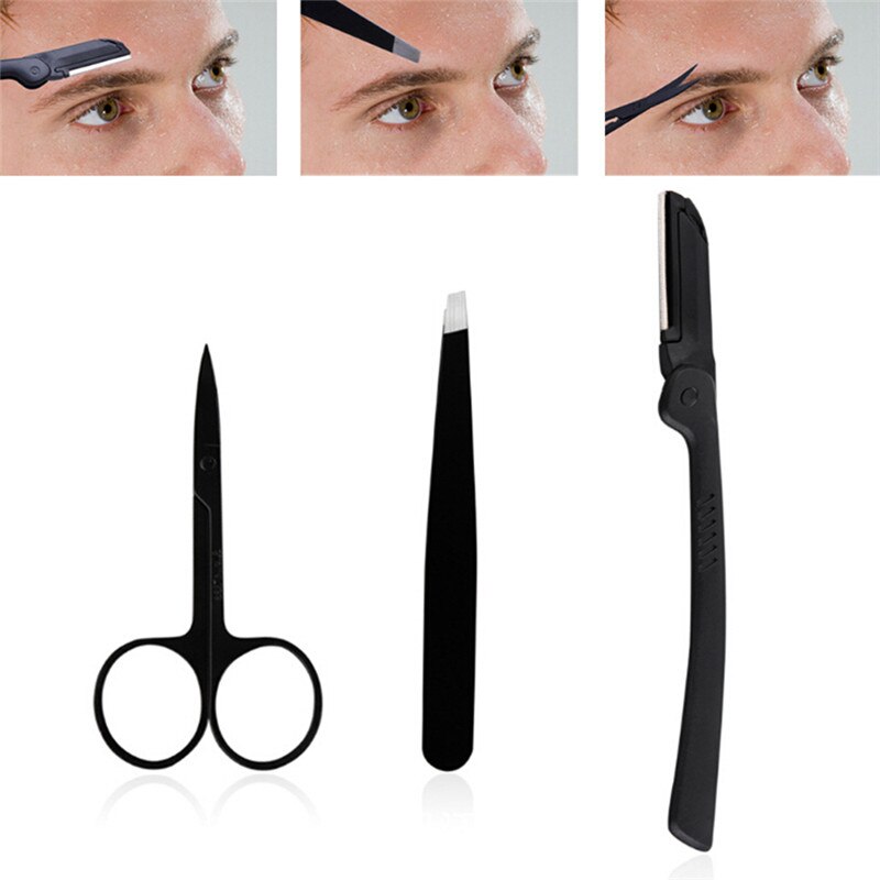 3pcs/set Stainless Steel Eyebrow Cutter Eyebrow Scissors Eyebrow Knife Thrush Set Women Girl Makeup Beauty Tools