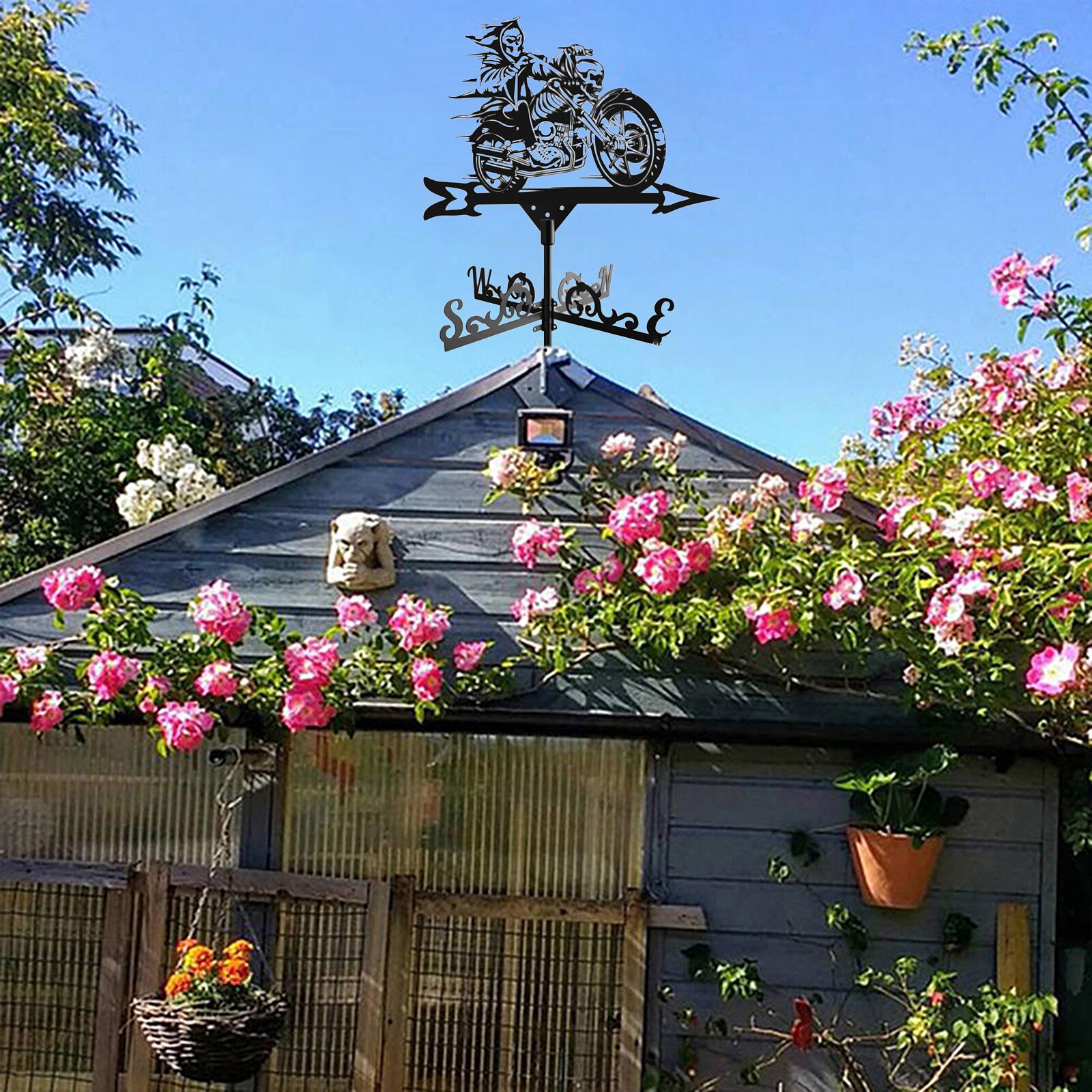 Retro Weathervane Stainless Steel Weather Vane Grim Reaper Garden Stake Direction Indicators for House, Garage, Cupola, Barn