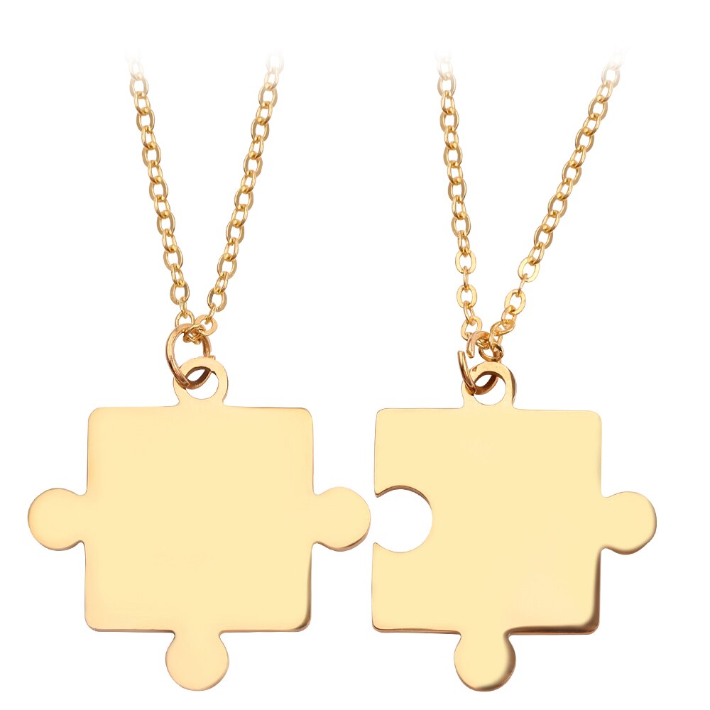 Couples Jigsaw Necklaces 2pcs/Set For Women Lover&#39;s Gold And Black Silver Color Puzzle Pendant Love Necklace Jewelry: 1