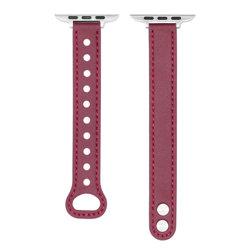 Læderurrem til apple watch series 8 7 6 5 4 3 se 38mm 40mm 41mm 42mm 44mm 45mm til iwatch ultra 49mm udskiftning af håndledsrem: Rød sort / 14mm