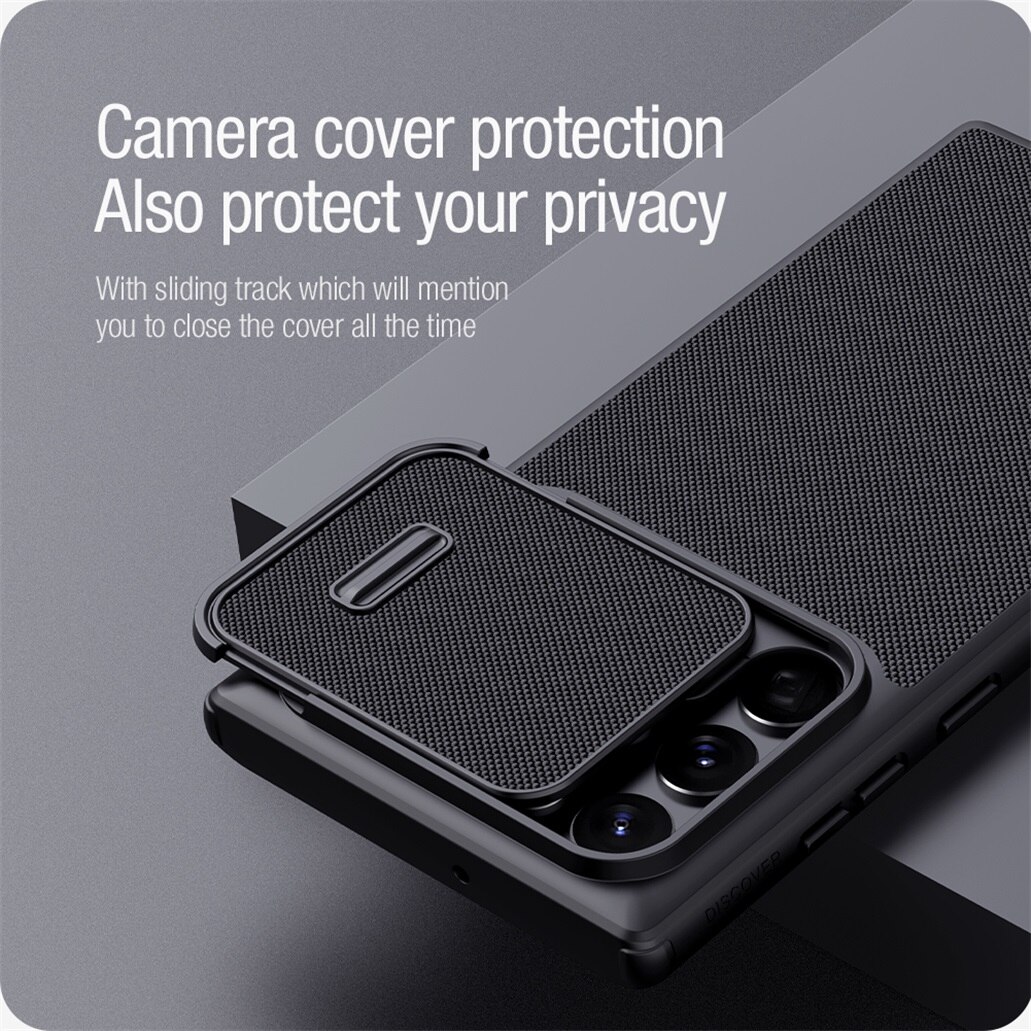 For samsung galaxy  s22 ultra veske nillkin teksturert nylonfiberveving semi-automatisk skyve kameradeksel for samsung  s22 ultra
