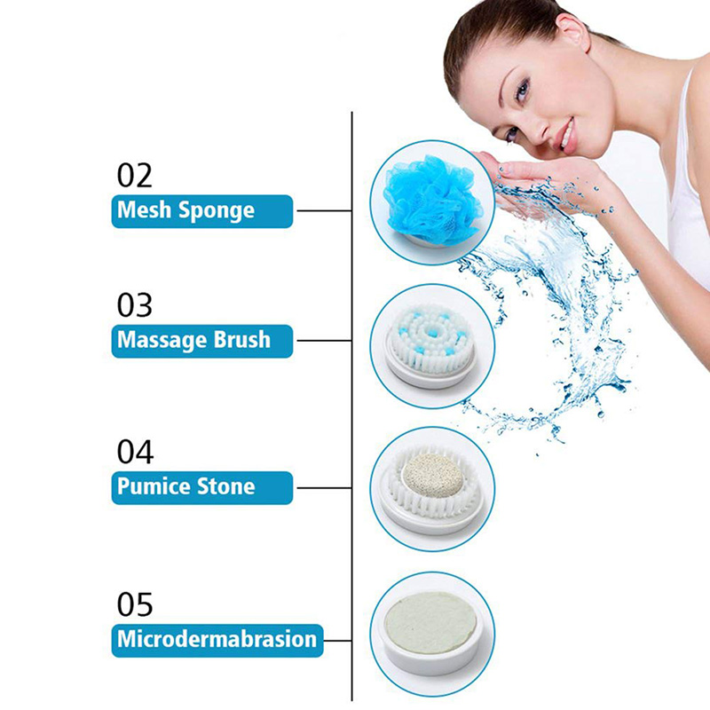 5 in 1 elektriske badebørster silikone håndholdt massagebrusebørste usb vandtæt langt håndtag kropsrensende eksfolierende værktøj