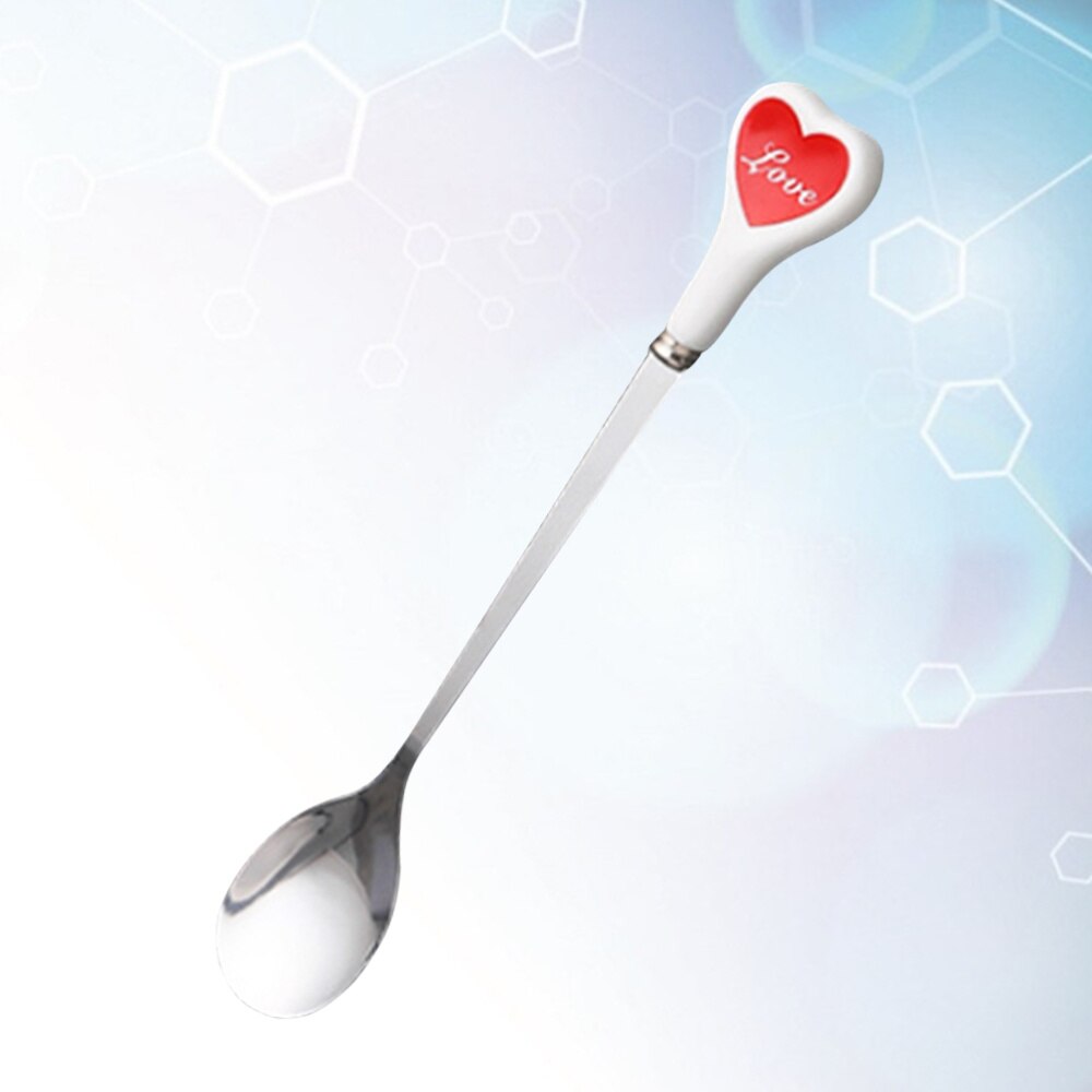 Stainless Steel Spoon with Ceramic Love Heart Handle Tableware Coffee Dessert Spoon Mixing Spoon (Red)