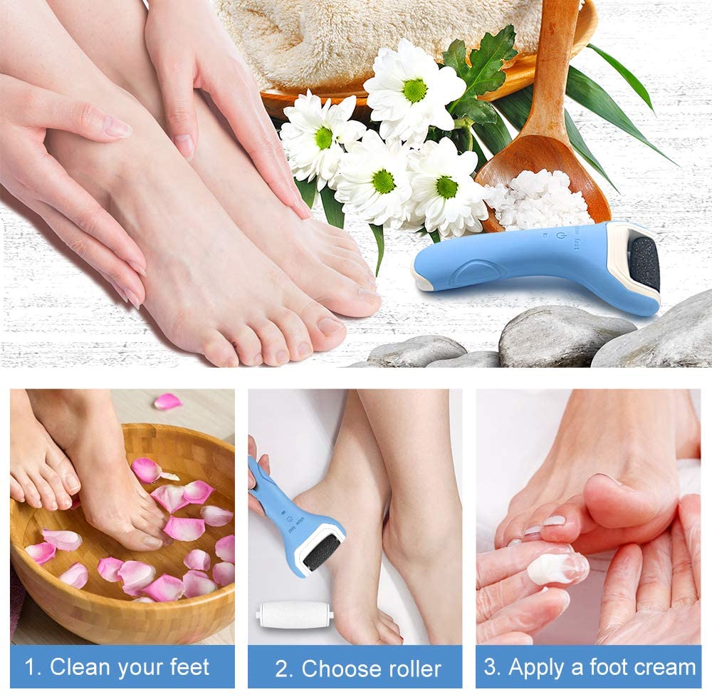 Foot File Electric Hard Skin Remover Foot Pedicure Callus Remover USB Rechargeable Foot Care Tool with 2 Roller Heads