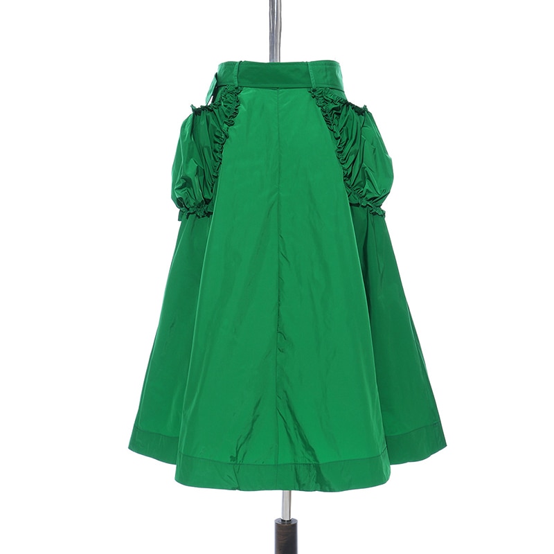 [EAM] High Waist Green Ruffles Split Joint Pocket Temperament Half-body Skirt Women Tide Spring Autumn 1S554