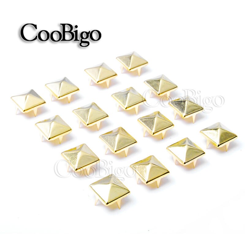 50 Pcs 10 Mm Vierkante Piramide Studs Klinknagels Vier Klauw Metalen Studs Klinknagels Voor Leer Punk Stud Schoenen Diy Craft armbanden Accessoire: Golden