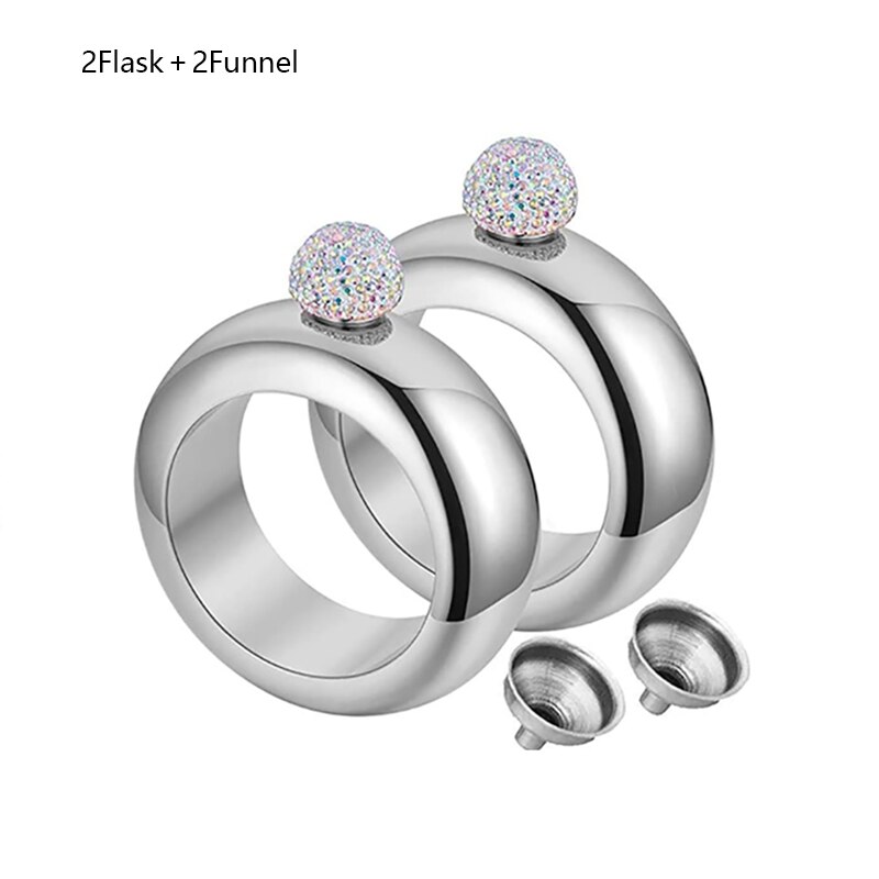 DEOUNY Bracelet For Alcohol Hip Flask Handmade Silver Crystal Lid Bangle Wine Bridesmaid Christmas Party Hidden: 2PCS silver