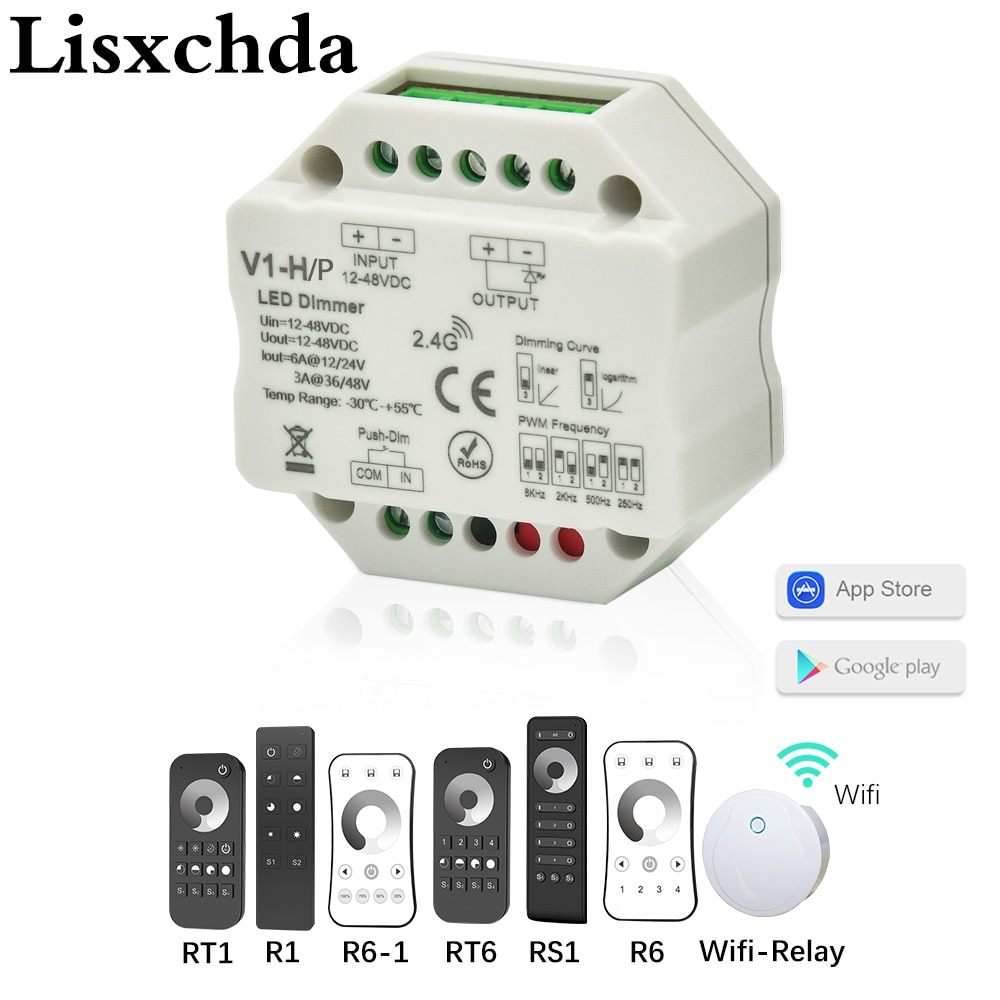 LED Dimmer 12V 24V 48V 6A/3A PWM Wireless Frequency Adjustable 2.4G RF LED Dimmer Switch ON OFF for Single Color LED Strip Light