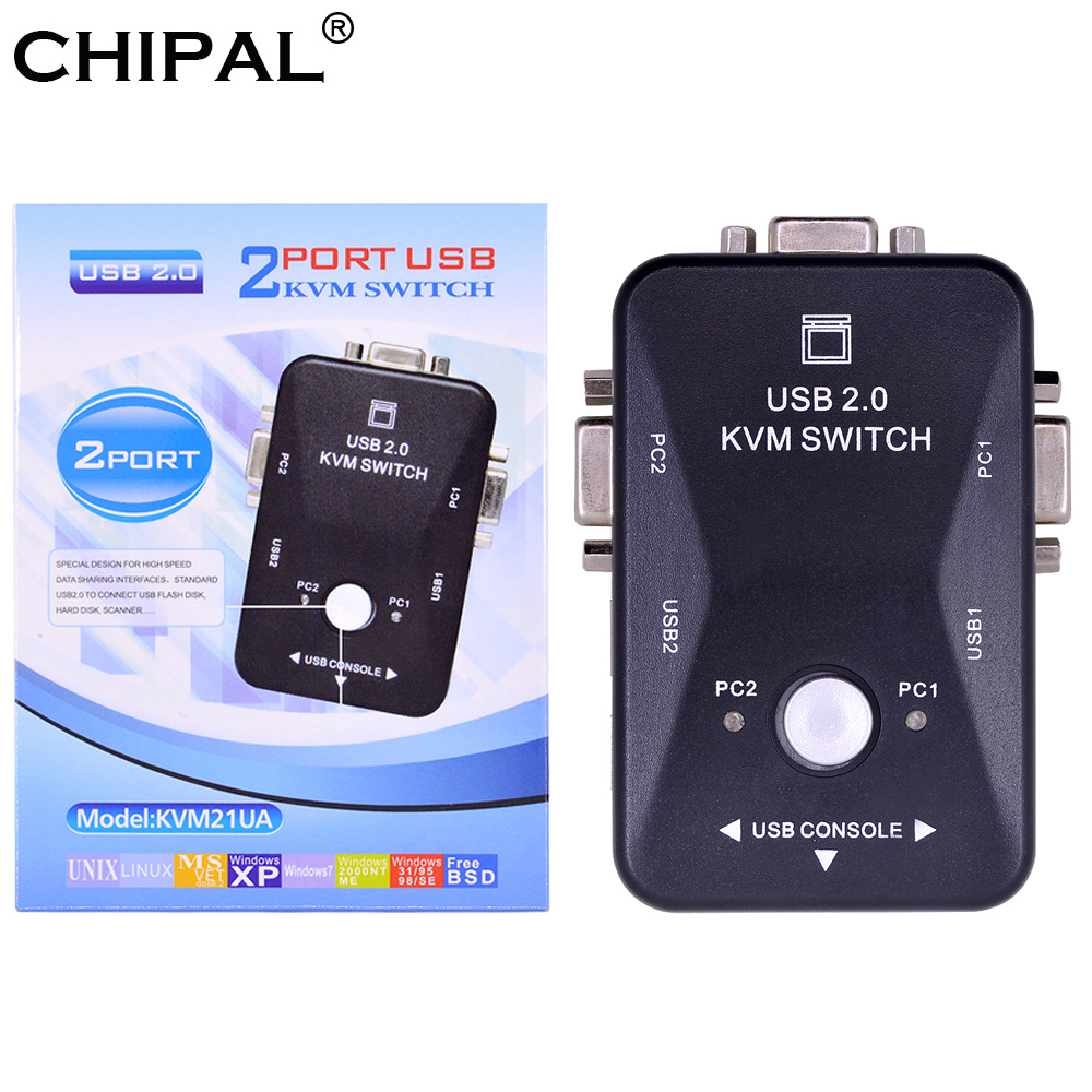 Chipal 2 Port Usb 2.0 Kvm Switch Switcher 1920*1440 Vga Svga Switch Splitter Box Voor Toetsenbord muis Monitor Adapter