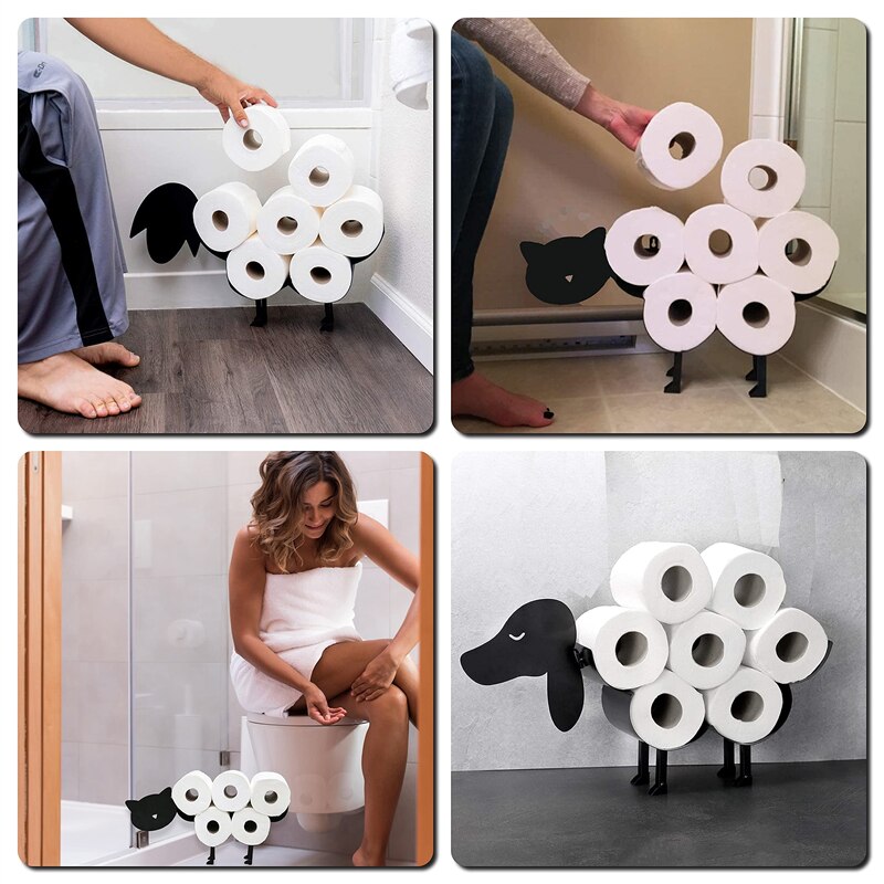 Sheep Cat Dog Roll Holder Wall-mounted Elk Camel Pig Toilet Paper Holder Metal Free-standing Bath Tissue Storage Home Decorative