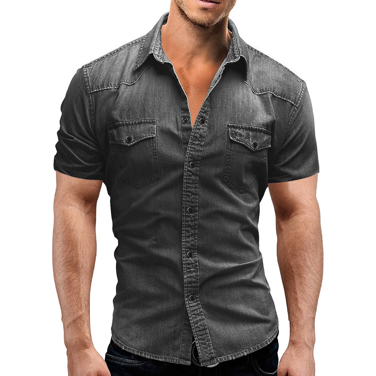 Camisas de mezclilla de hombres de verano de para hombre manga corta suave camisas de algodón ligero de corte Slim elástico Jeans hombre vaquero ropa XXXL