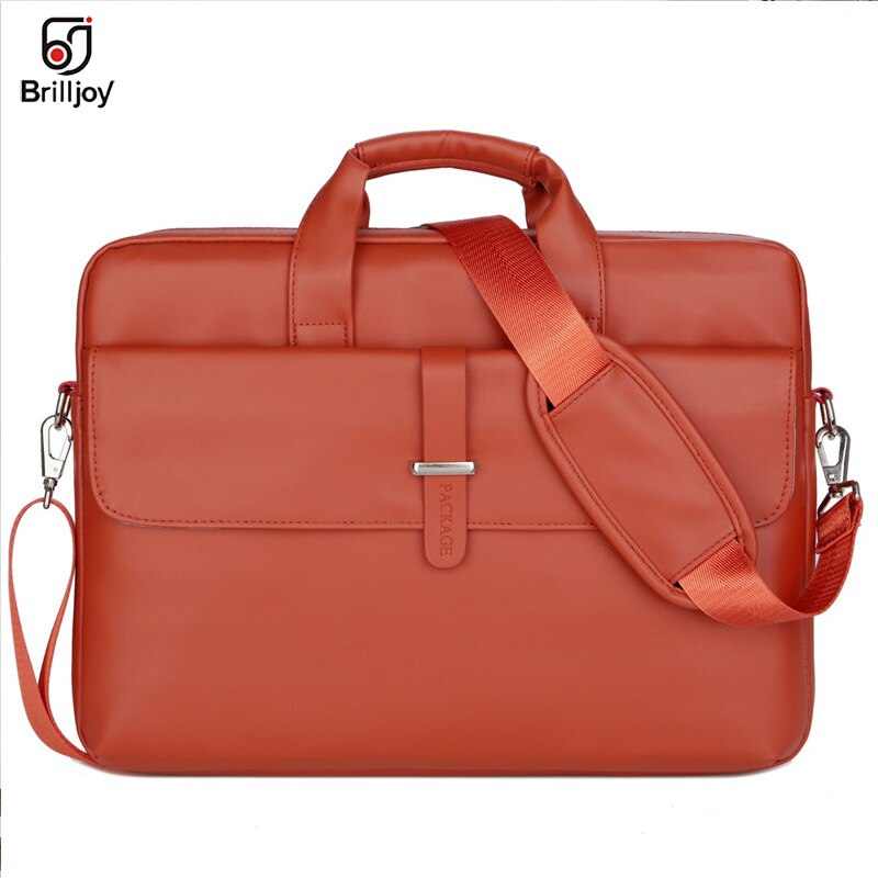 Brilljoy PU Leather women Handbags Laptop Bag Notebook Carrying Case men Briefcase for Macbook Air 13 14 15.6 inch shoulder Bag: Red 15inch