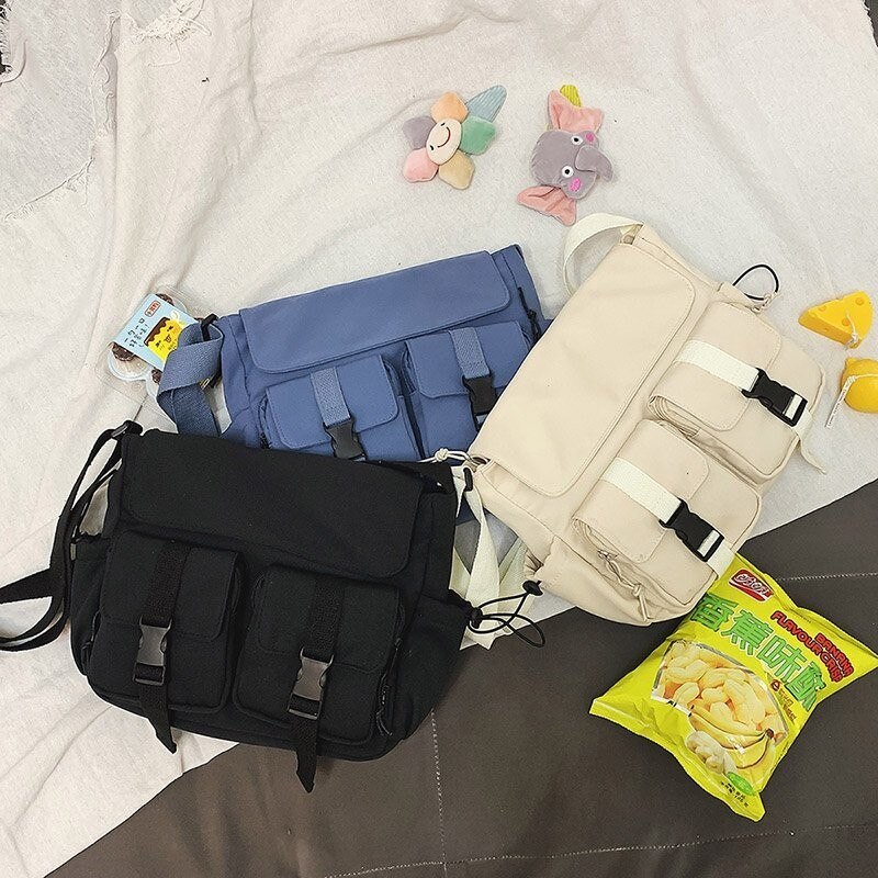 Sac à bandoulière en toile Harajuku pour femmes, sacoche d'école à la Simple pour filles, sac de grande capacité pour écolières