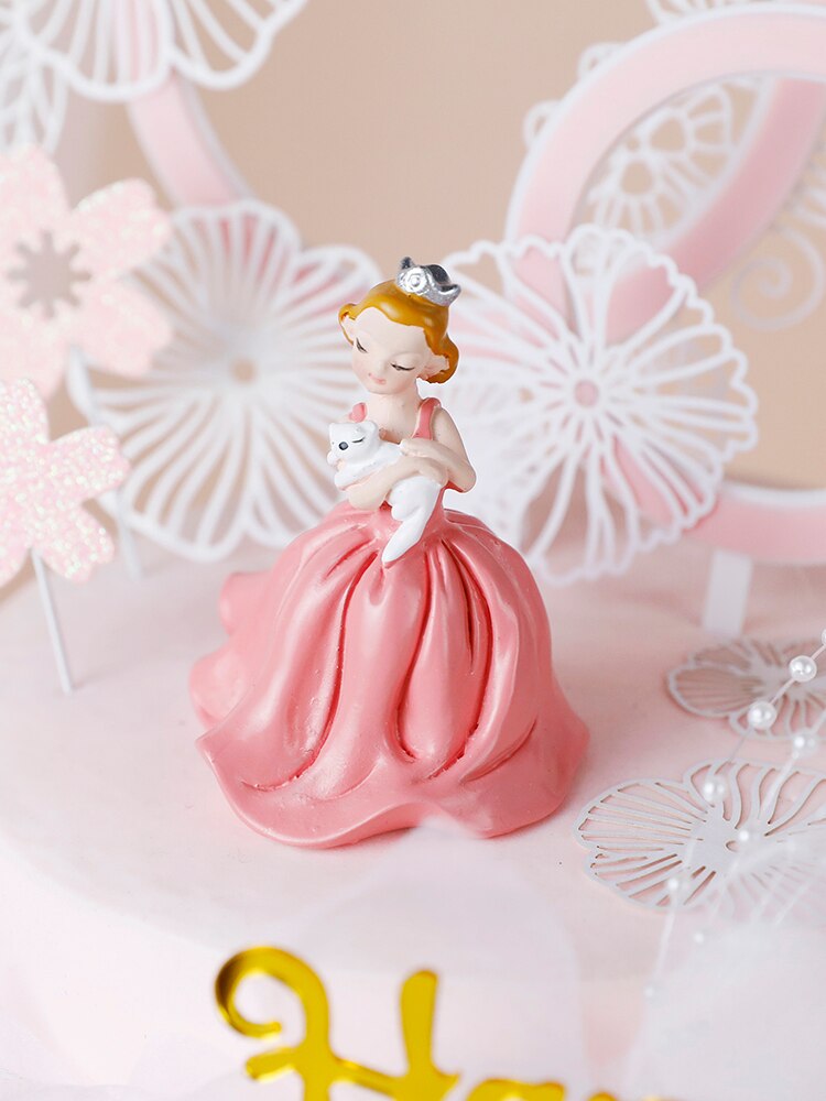 Mooie vrouw meisje kroon kant bloem acryl roze taart topper gelukkige verjaardag bruiloft feest decoratie liefde