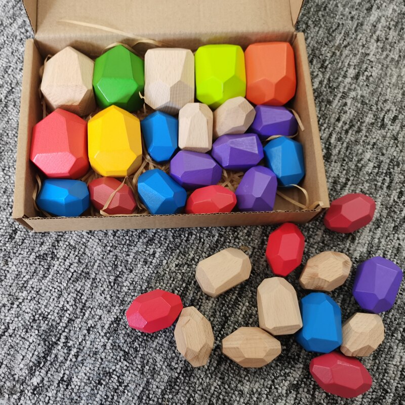 Houten Gekleurde Steen Bouwstenen Creatieve Nordic Stijl Stapelen Spel Jenga Regenboog Houten Stone Educatief Houten Speelgoed: 31pcs
