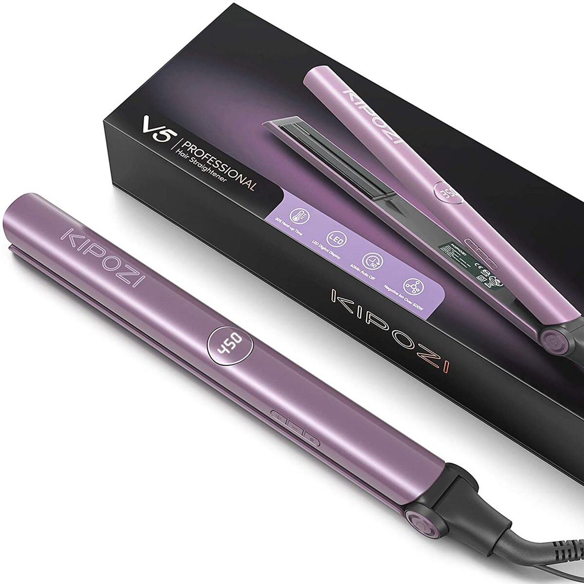 KIPOZI-plancha plana 2 en 1 para el cabello, herramienta de belleza de calentamiento instantáneo, plancha estriadora de temperatura ajustable con pantalla Digital: EU