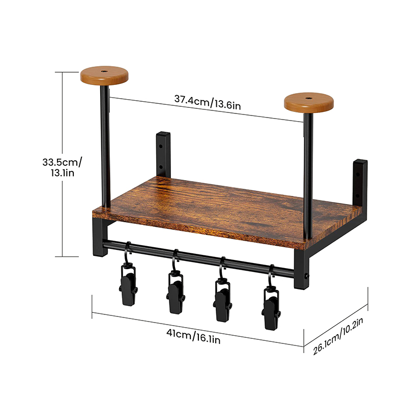 Wooden Motorcycle Helmet Rack With Shelf, Wall-Mounted Helmet Display Stand Compatible With Helmets - Holds 2 Helmets