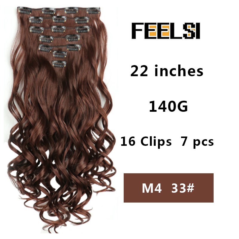 16 Clips In Hair Extension Body Wave 22"Invisible hair extension clip For Women Synthetic Hair Extensions Brown black Gold Color: P4/24