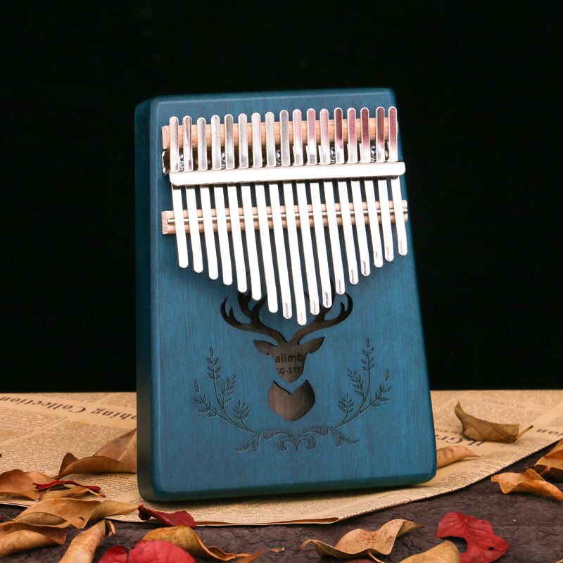 17 Key Mahonie Kalimba Duim Piano Single Board Vinger Piano &#39;S Trainer Toetsenbord Instrument Met Calimba Accessoires Xylofoon: Blue Deer