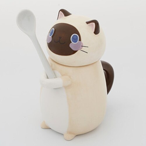 ¡Novedad! Gato de cerámica con forma de taza para café bonito y cuchara taza para la leche creativa pintada a mano, novedosos: Style 4
