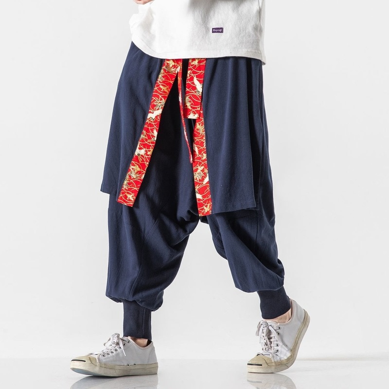Japanese Retro Loose Harajuku Style Hip Hop Bloomers Oriental Clothing Chinese Style Streetwear Casual Men Harem Pants Trousers