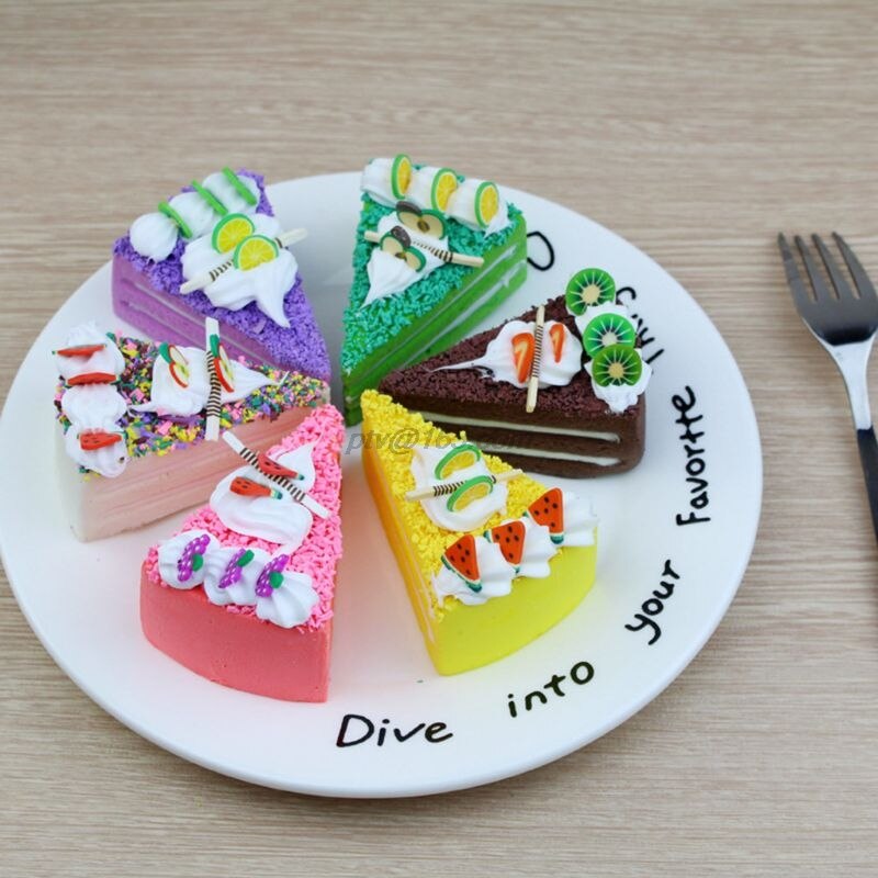 6pcs Realistic Artificial Triangle Cake Bakery Window Food Display Photo Prop Home Decoration Crafts