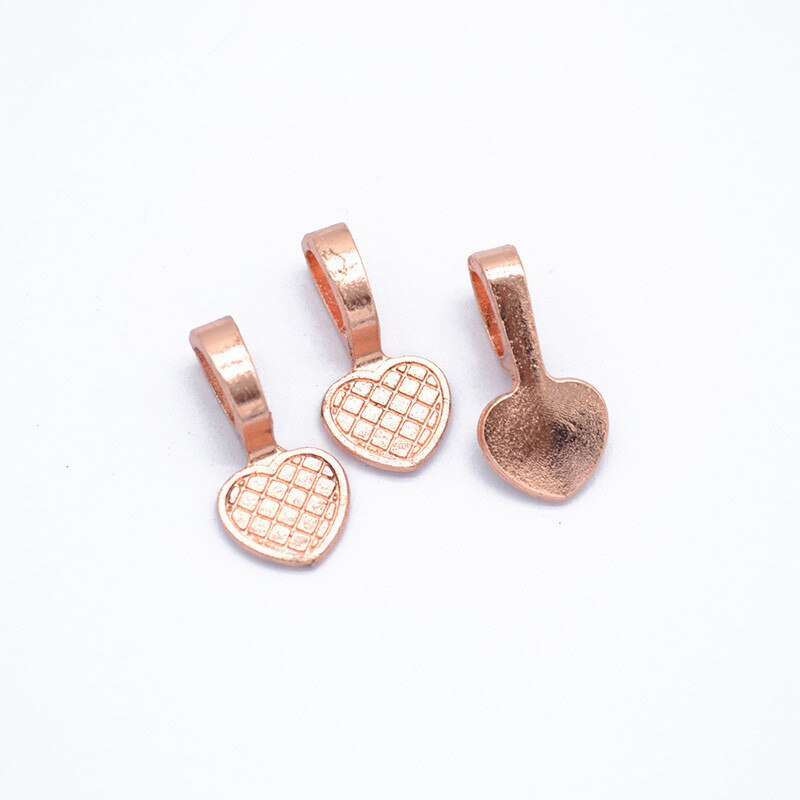 20 piezas de aleación de plata antigua de 19x9mm, almohadilla plana con pegamento en forma de corazón, baldosas colgantes, accesorios de joyería para cabujón: Rose Gold