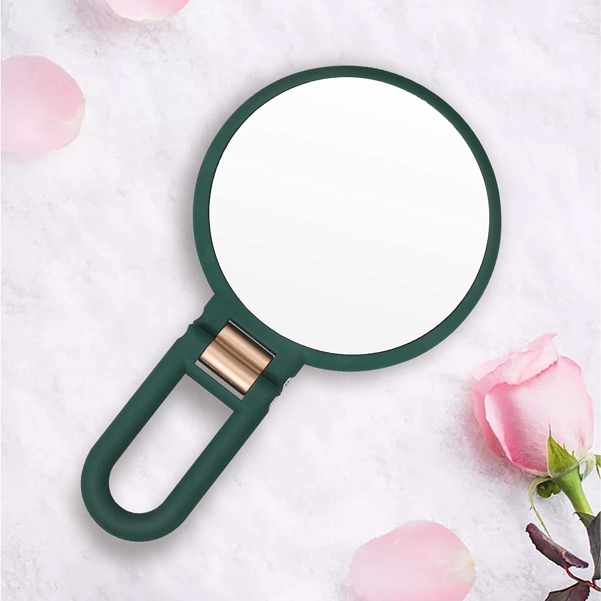 2/5/10x Magnifying Handheld Mirror ,Travel Folding Hand Held Mirror,Double Sided Pedestal Makeup Mirror with 1/10x Magnification