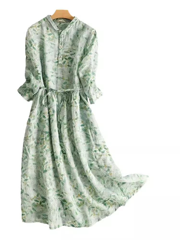 Ladies Sundress Summer Floral Print Maxi Party Dress Casual Loose Beach Dresses for Women Vestido Feminino: L / green