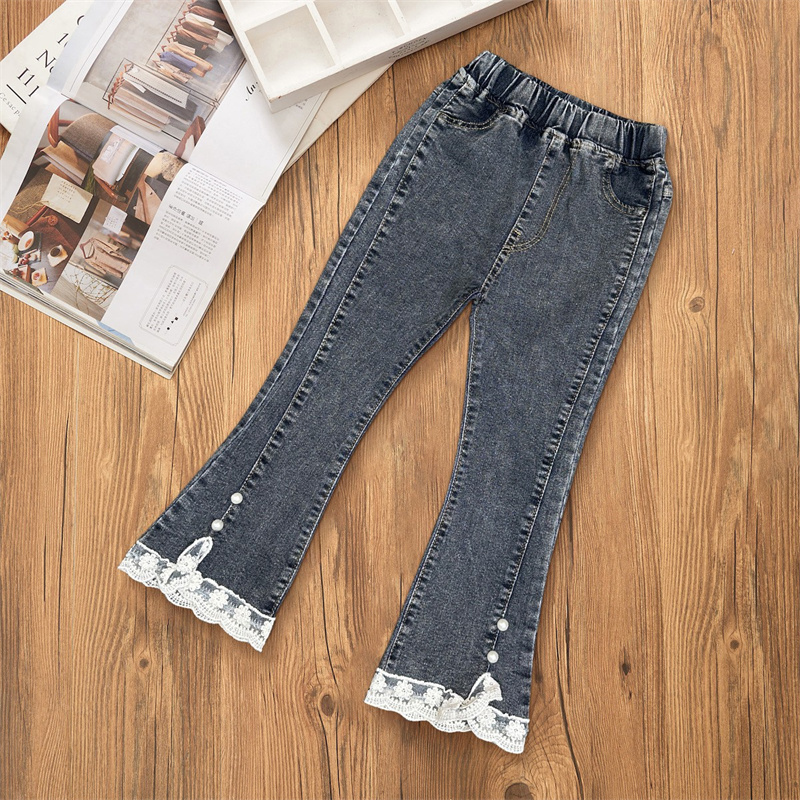 2-12 -årige piger jeans blonde elastik denim svajerbukser forår efterår ensfarvede bukser teenager børnepigetøj: Grå / 2t