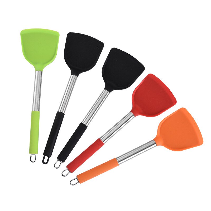 Edelstahl + Silikon Kochen Utensil Küche Werkzeuge Dreher Suppe Löffel Sieb Pasta Server Schneebesen Spachtel Lebensmittel Zange verrotten