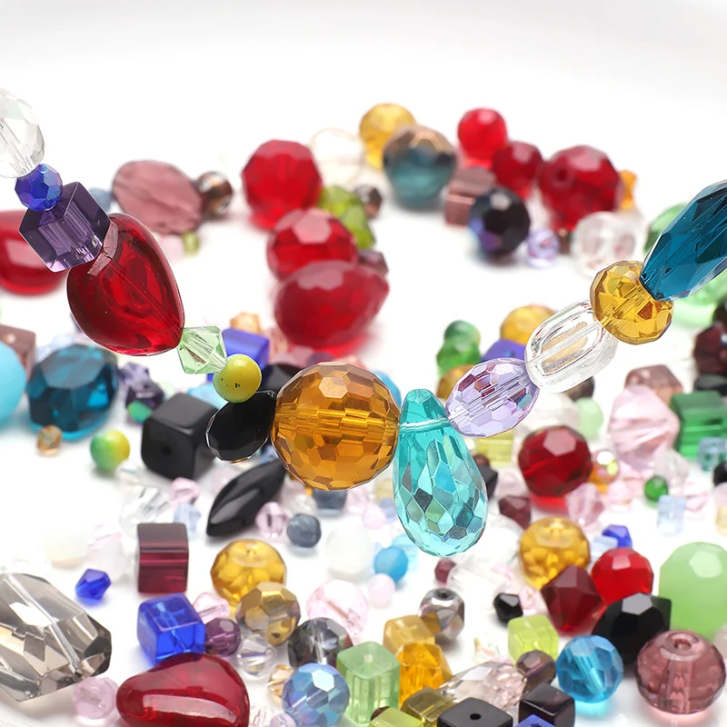 Cuentas de cristal con forma de tamaño mixto, cuentas de vidrio facetadas multicolores, cuentas espaciadoras sueltas para fabricación de joyería, collar de pulsera DIY