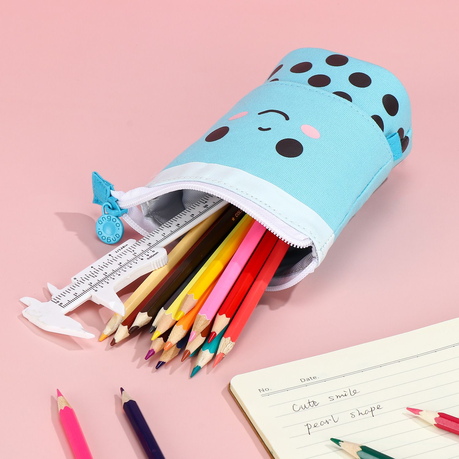 1Pc Cute Retractable Pencil Case Boba Milk Tea Pen Pencil Stationery Case Multi-function Pencil Holder Organizer Pink