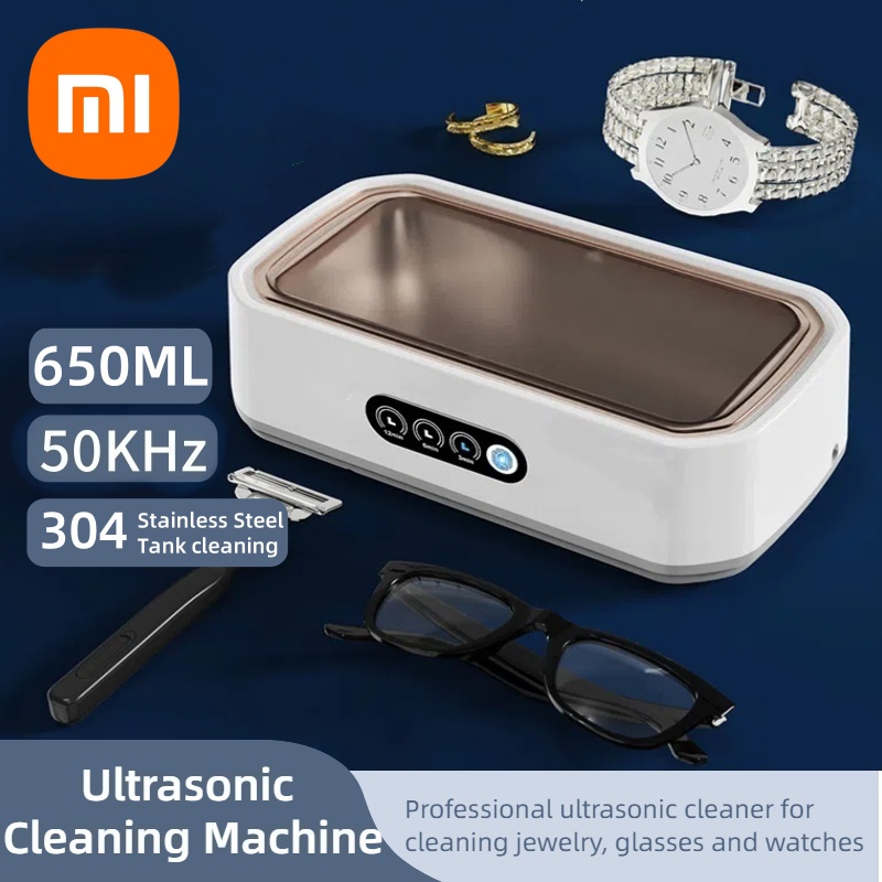 Xiaomi Macchina per la pulizia ad ultrasuoni 50.000Hz Macchina per la pulizia degli occhiali 650ML Bretelle per gioielli di grande capacità Pulitore professionale