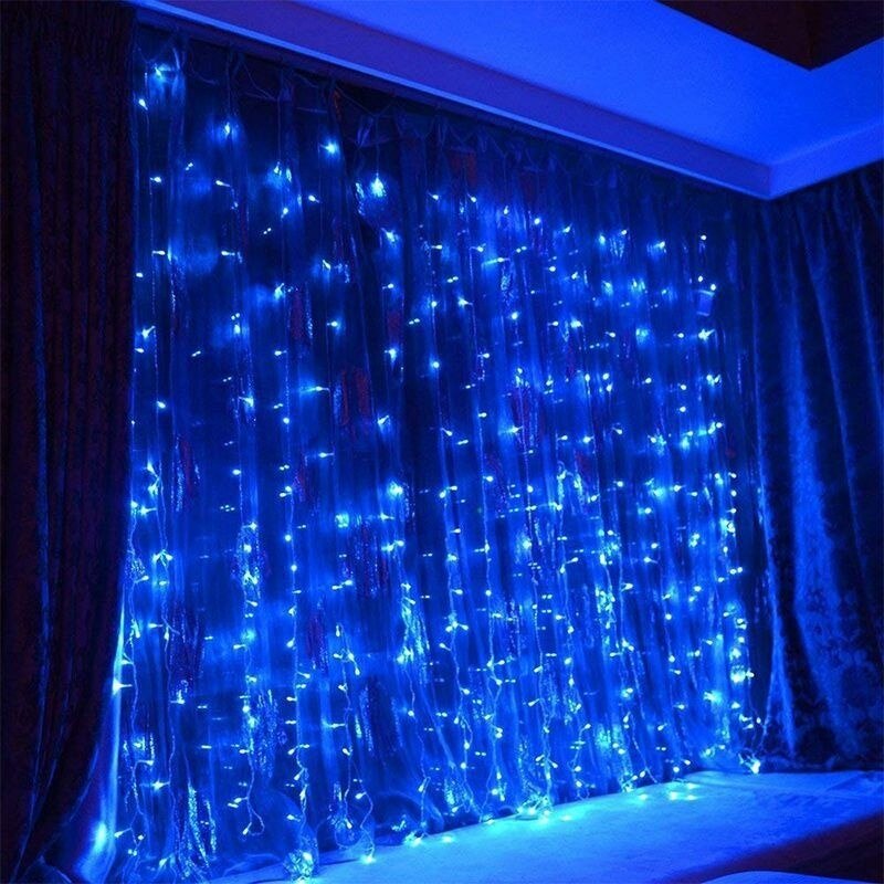 Rideau de fenêtre USB 3M, rideaux lumineux LED, décoration d'extérieur avec éclairage féerique pour maison, chambre à coucher, fête de noël et nouvel an: Blue / 3m x 2m