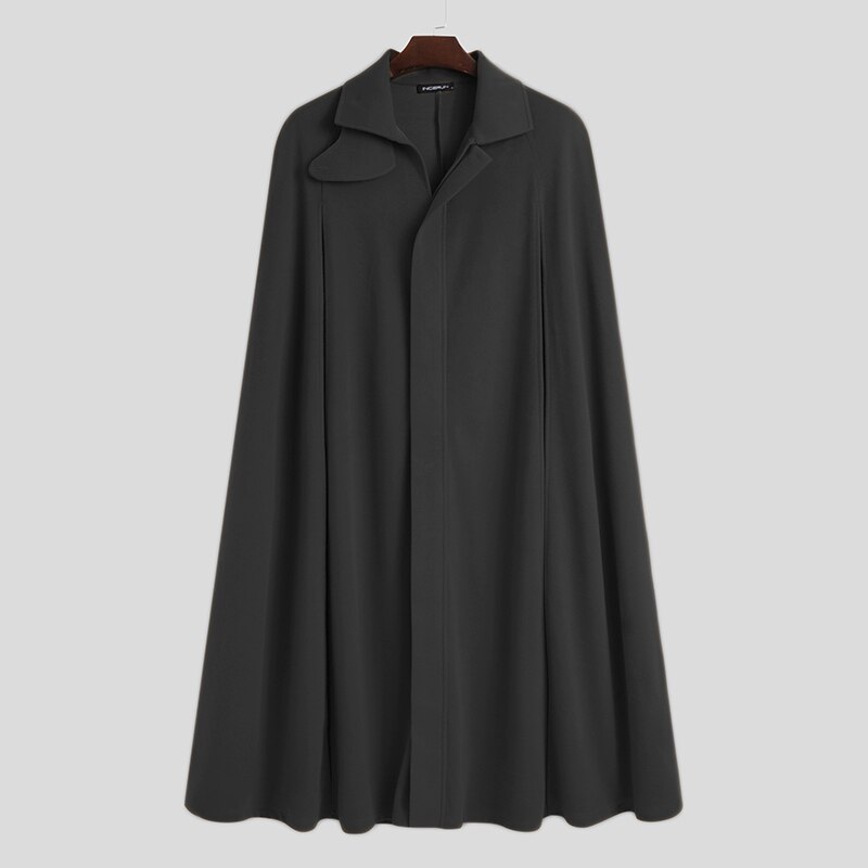 INCERUN Männer Mantel Mäntel Streetwear Lose Einfarbig Stehen Kragen Split Herren Graben Cape Chic Lange Stil Poncho S-5XL: Black / XXXL