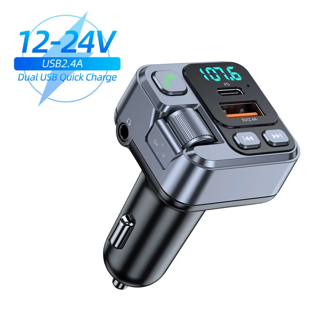 2.4a caricabatteria per auto bluetooth 5.1 fm trasmettitori 20w adattatori di ricarica rapida pd autoradio con microfono per vivavoce wireless  mp3 lettori: Default Title
